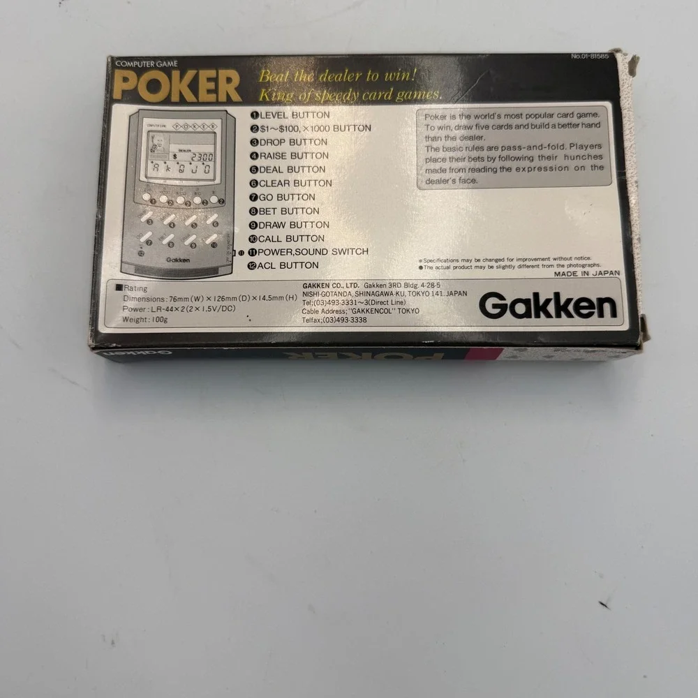 Gakken Computer Game Poker Vintage Handheld Electronic Game Japan Boxed Tested